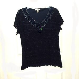 Dressbarn Ladies Large Navy Lace and Beaded Top